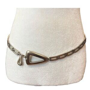 Modernist Chain Belt Matte Silver Tone Luxe Geometric Minimalist Unisex 32.5 In